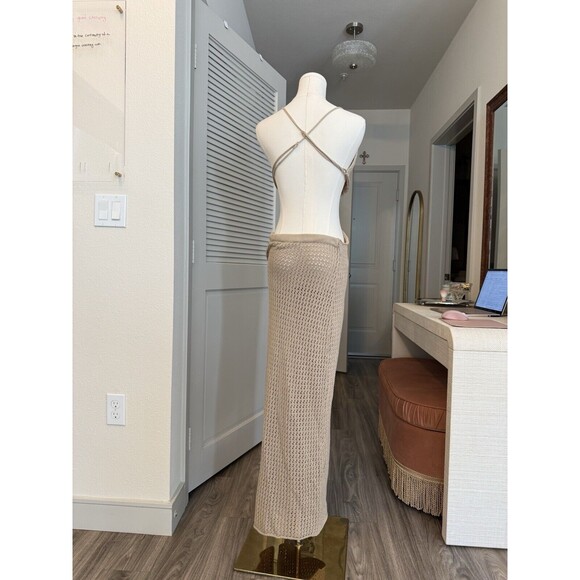 Beige Botany Knit Crochet Cut Out Backless Maxi Dress Taupe Size Womens M - Picture 10 of 11